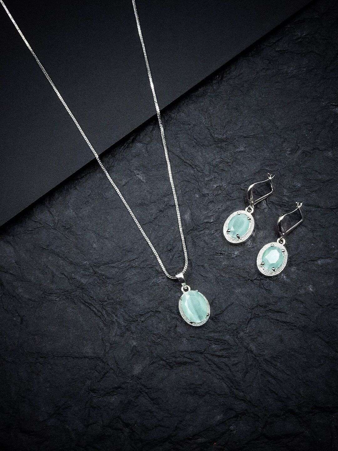 Rhodium Plated Ad Studded Pendant Set - Indya
