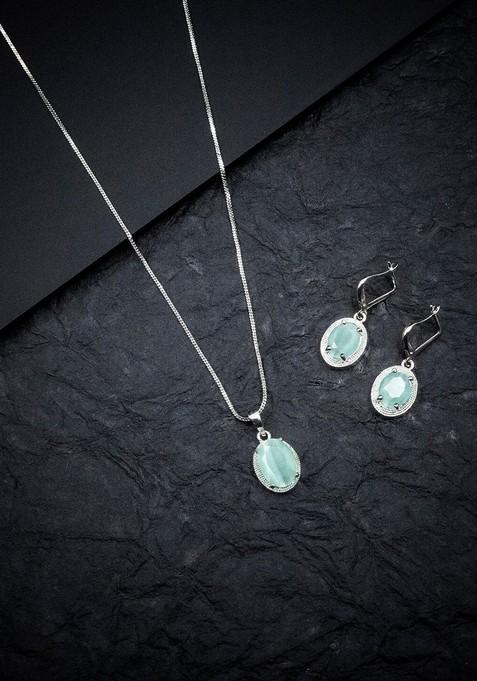 Rhodium Plated Ad Studded Pendant Set