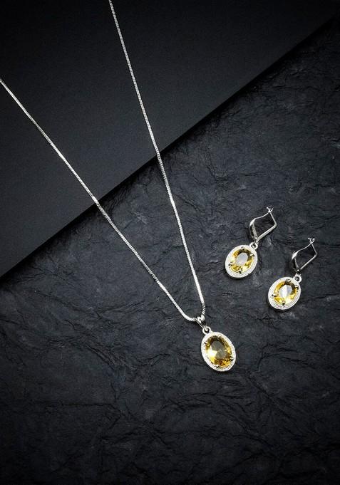 Rhodium Plated Ad Studded Pendant Set