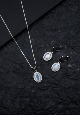 Rhodium Plated Ad Studded Pendant Set