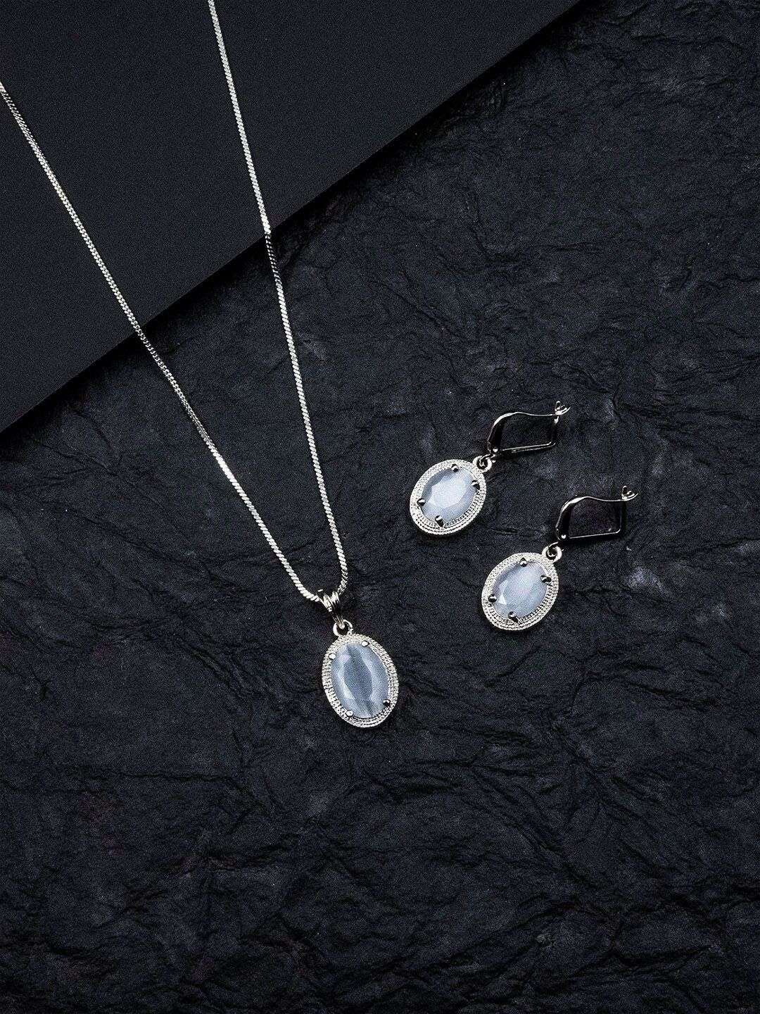 Rhodium Plated Ad Studded Pendant Set - Indya