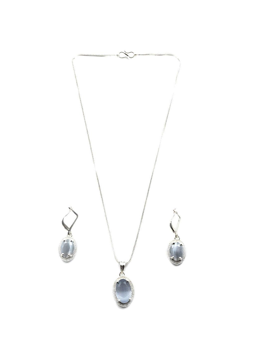 Rhodium Plated Ad Studded Pendant Set