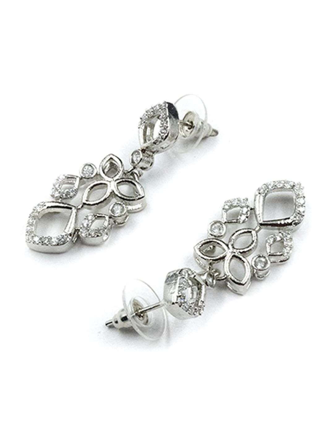 Silver Plated American Diamond Studded Jewellery Set - Indya