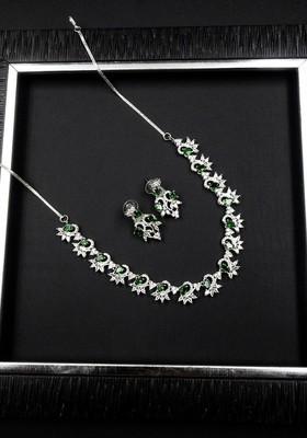 Silver Plated Ad Studded Sleek Necklace And Earrings