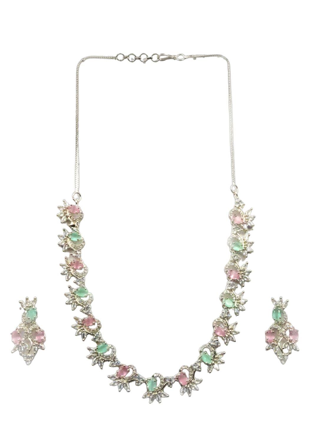 Silver Plated Ad Studded Sleek Necklace And Earrings