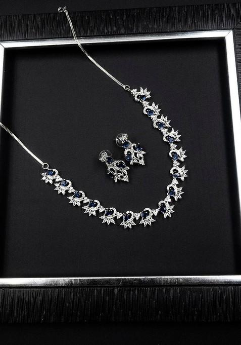 Silver Plated Ad Studded Sleek Jewellery Set