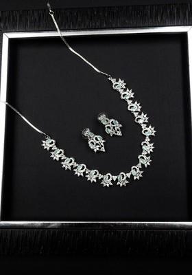 Silver Plated Ad Studded Sleek Necklace And Earrings