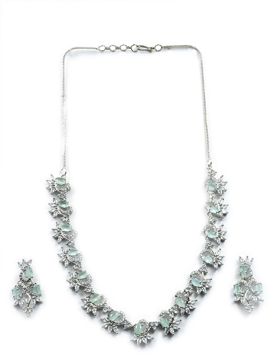 Silver Plated Ad Studded Sleek Necklace And Earrings