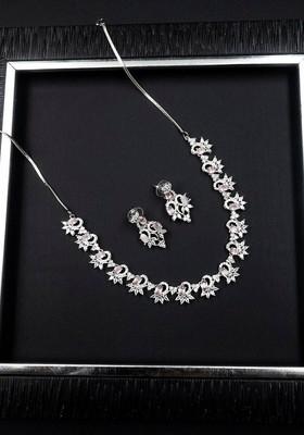 Silver Plated American Diamond Studded Sleek Jewellery Set