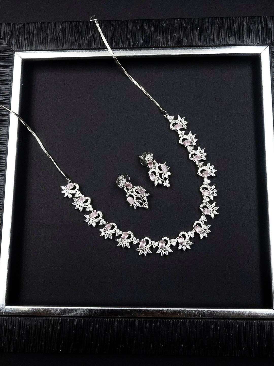 Silver Plated American Diamond Studded Sleek Jewellery Set - Indya