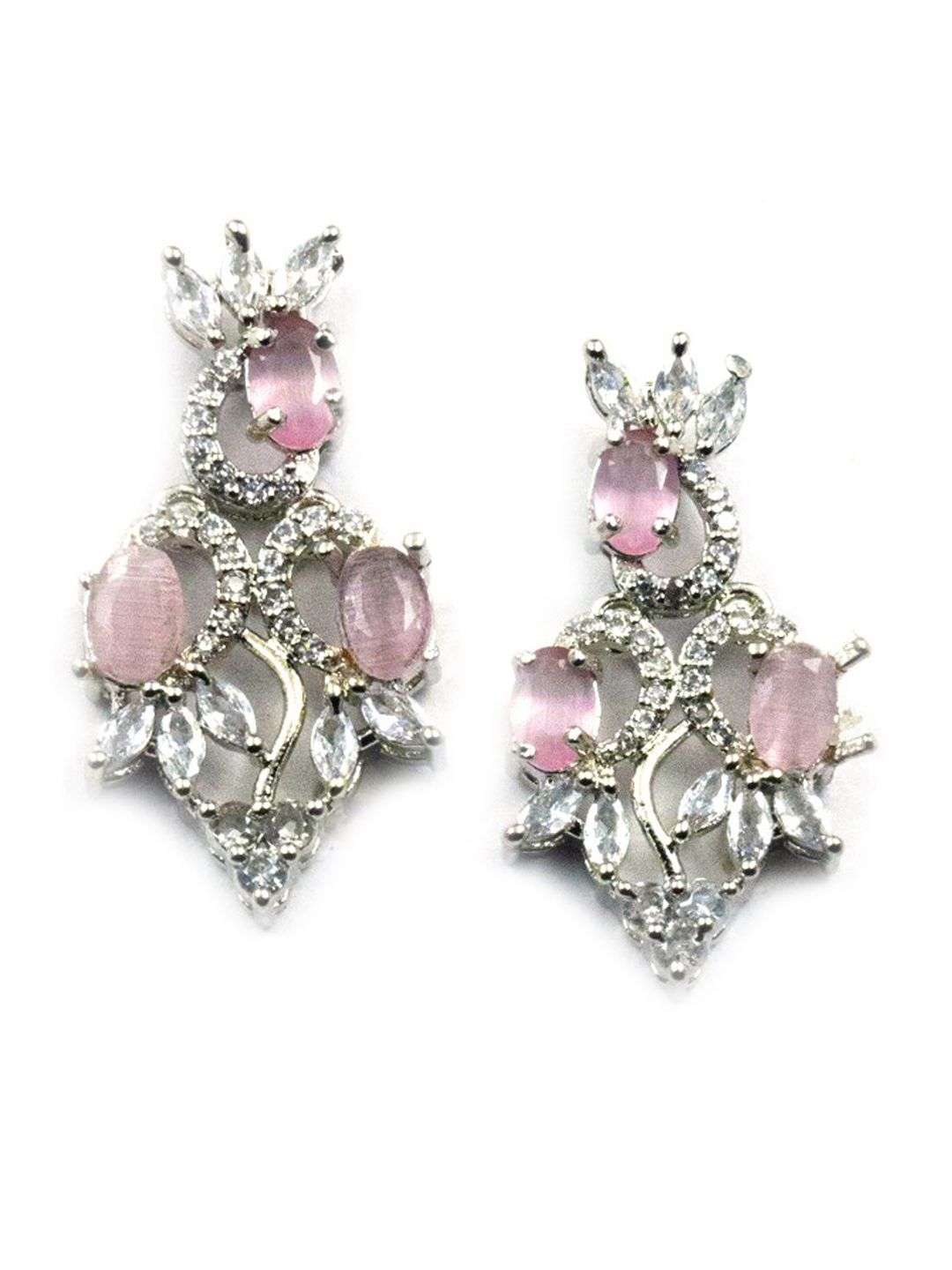 Silver Plated American Diamond Studded Sleek Jewellery Set - Indya