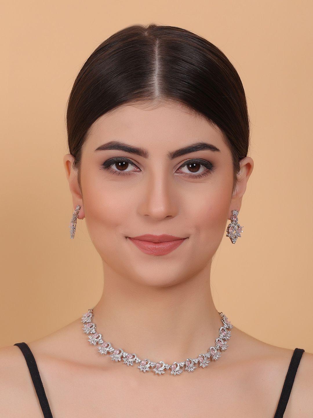 Silver Plated American Diamond Studded Sleek Jewellery Set