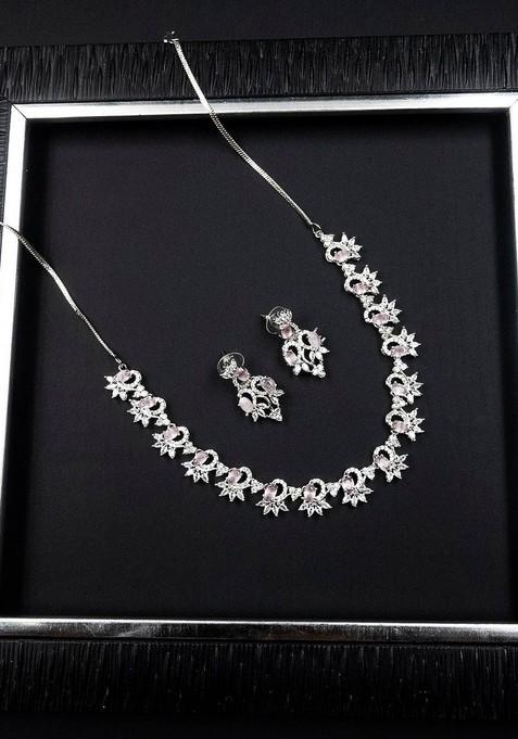 Silver Plated American Diamond Studded Sleek Jewellery Set