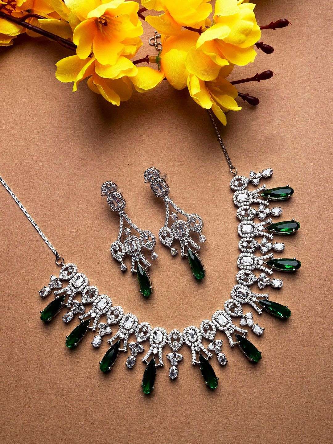 Silver Plated American Diamond Stone Studded Jewellery Set - Indya