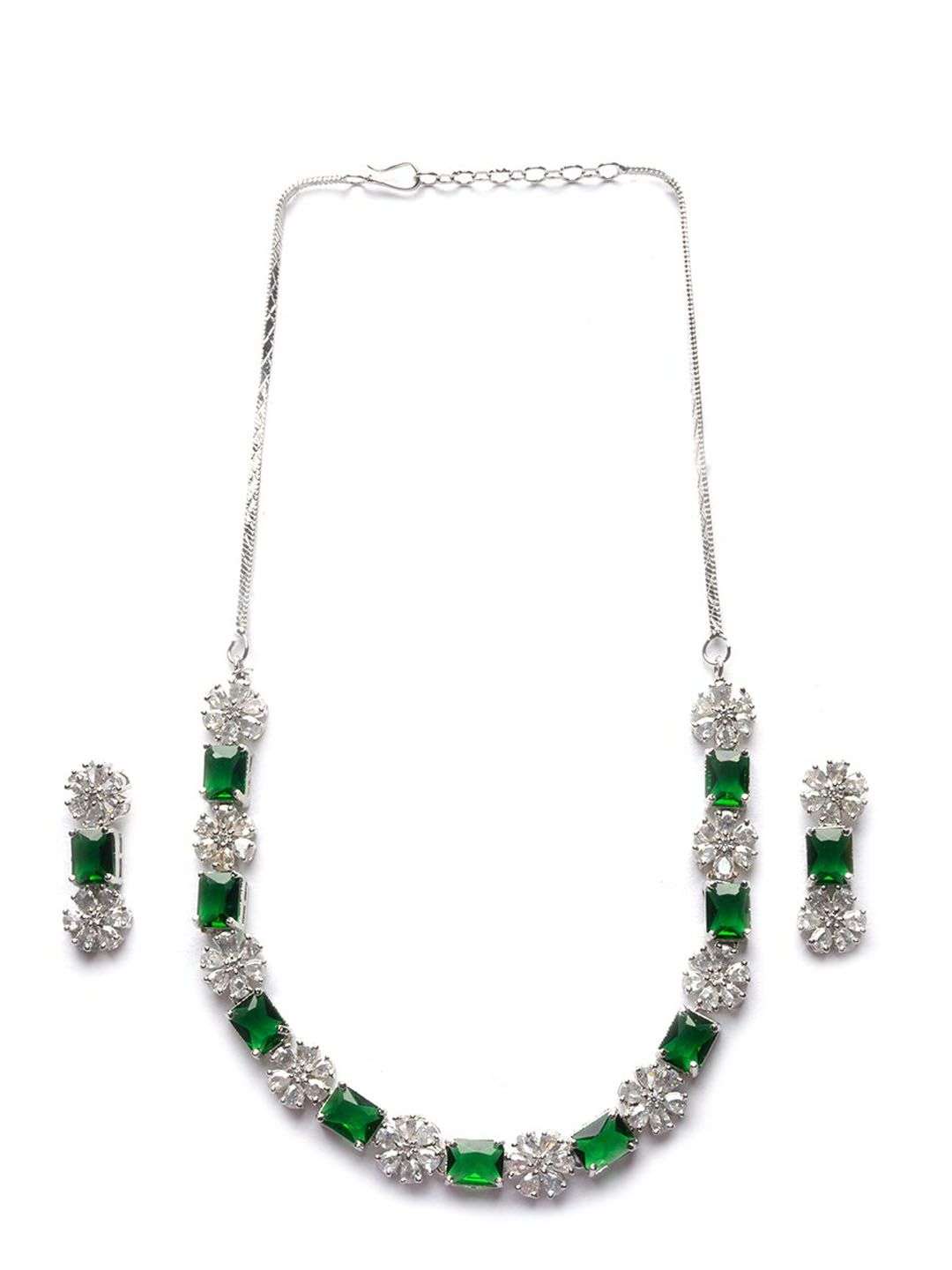 Silver Plated Cubic Zirconia Studded Jewellery Set - Indya