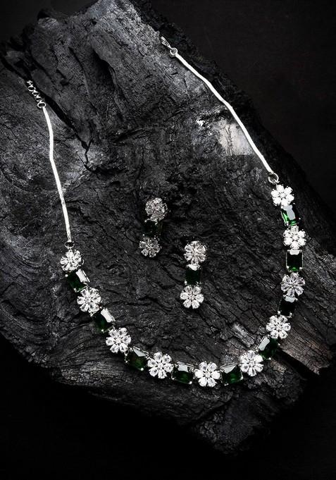 Silver Plated Cubic Zirconia Studded Jewellery Set