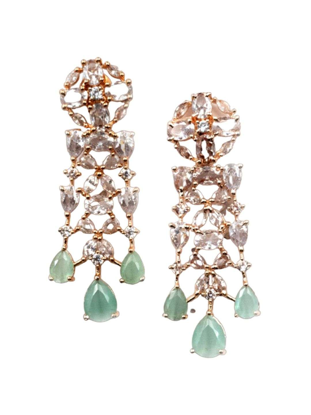 Rose Gold Plated Cz Studded Jewellery Set - Indya