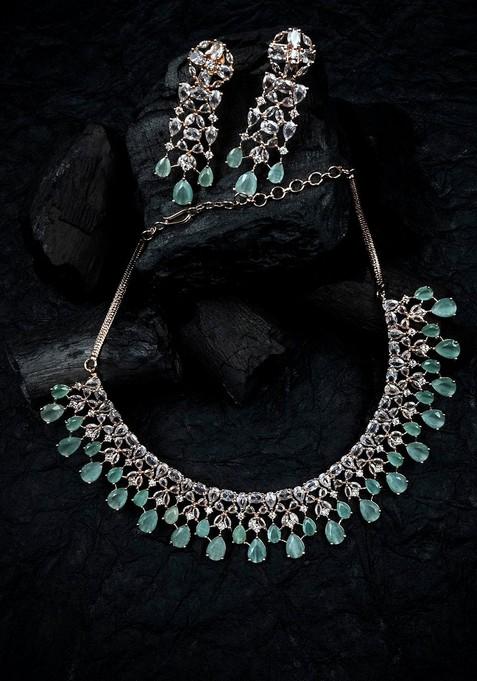 Rose Gold Plated Cz Studded Jewellery Set