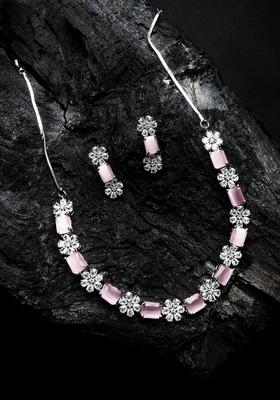 Silver Plated Cz Studded Jewellery Set
