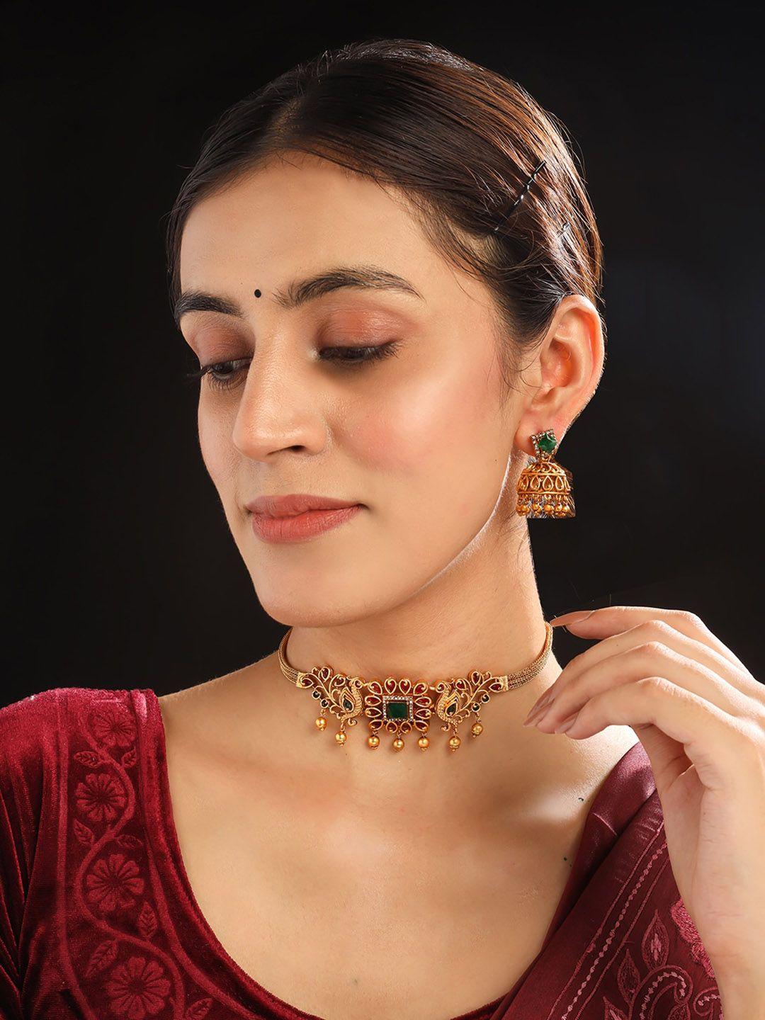 Gold Plated Stone Studded Jewellery Set