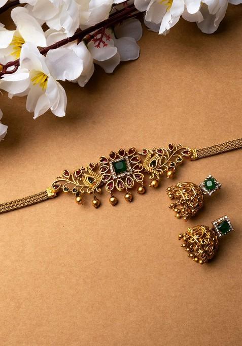 Gold Plated Stone Studded Jewellery Set