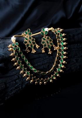 Gold Plated Kempu Stone Studded Jewellery Set