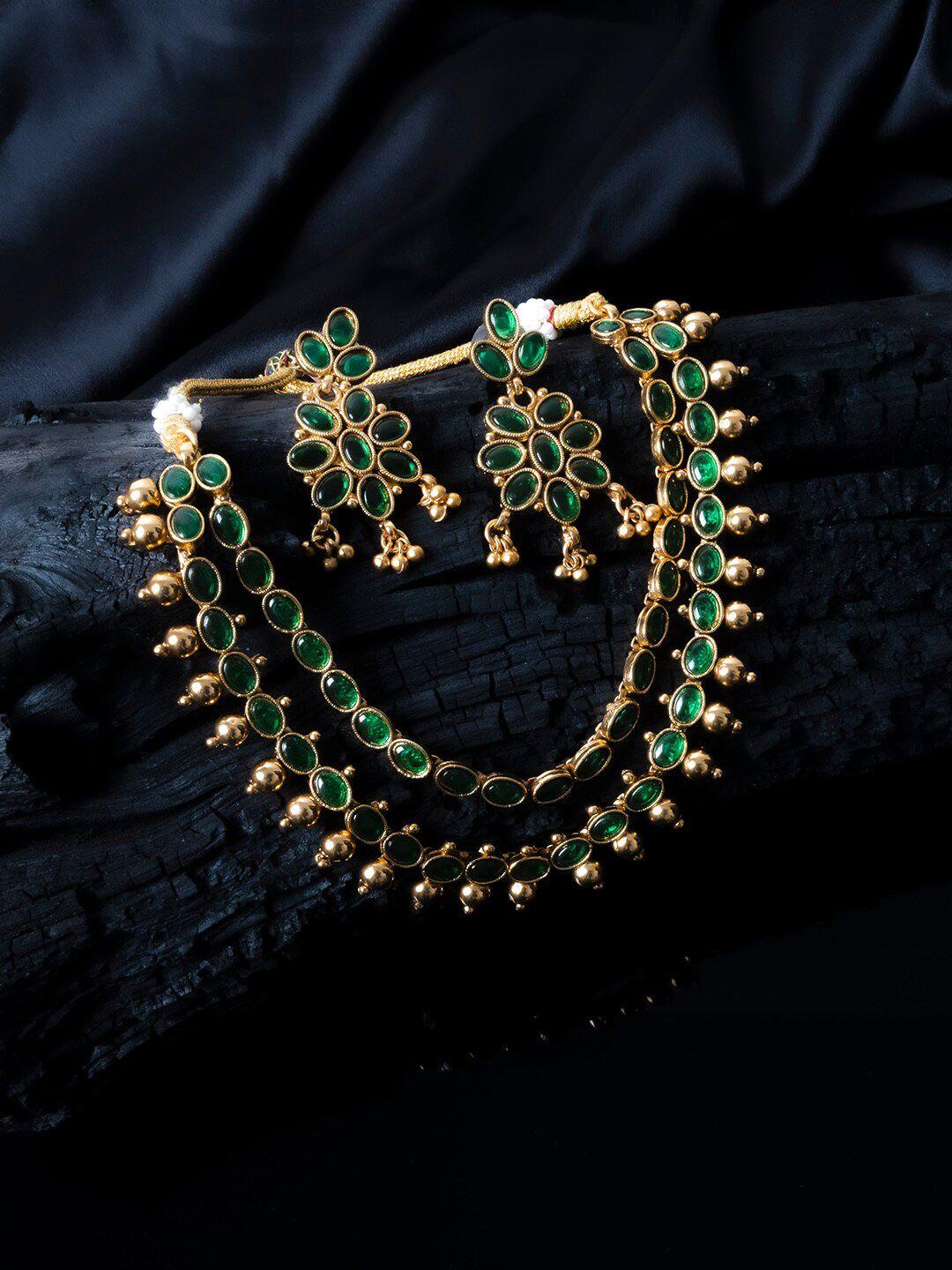 Gold Plated Kempu Stone Studded Jewellery Set