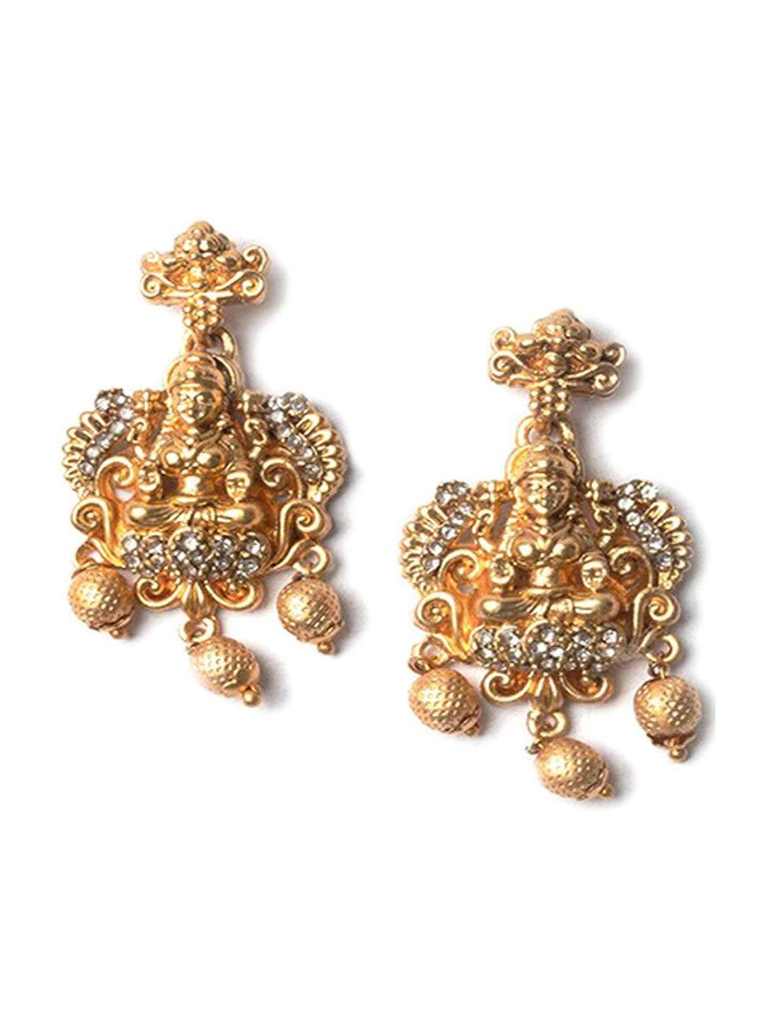 Gold Plated Stones Studded And Beaded Temple Jewellery Set - Indya