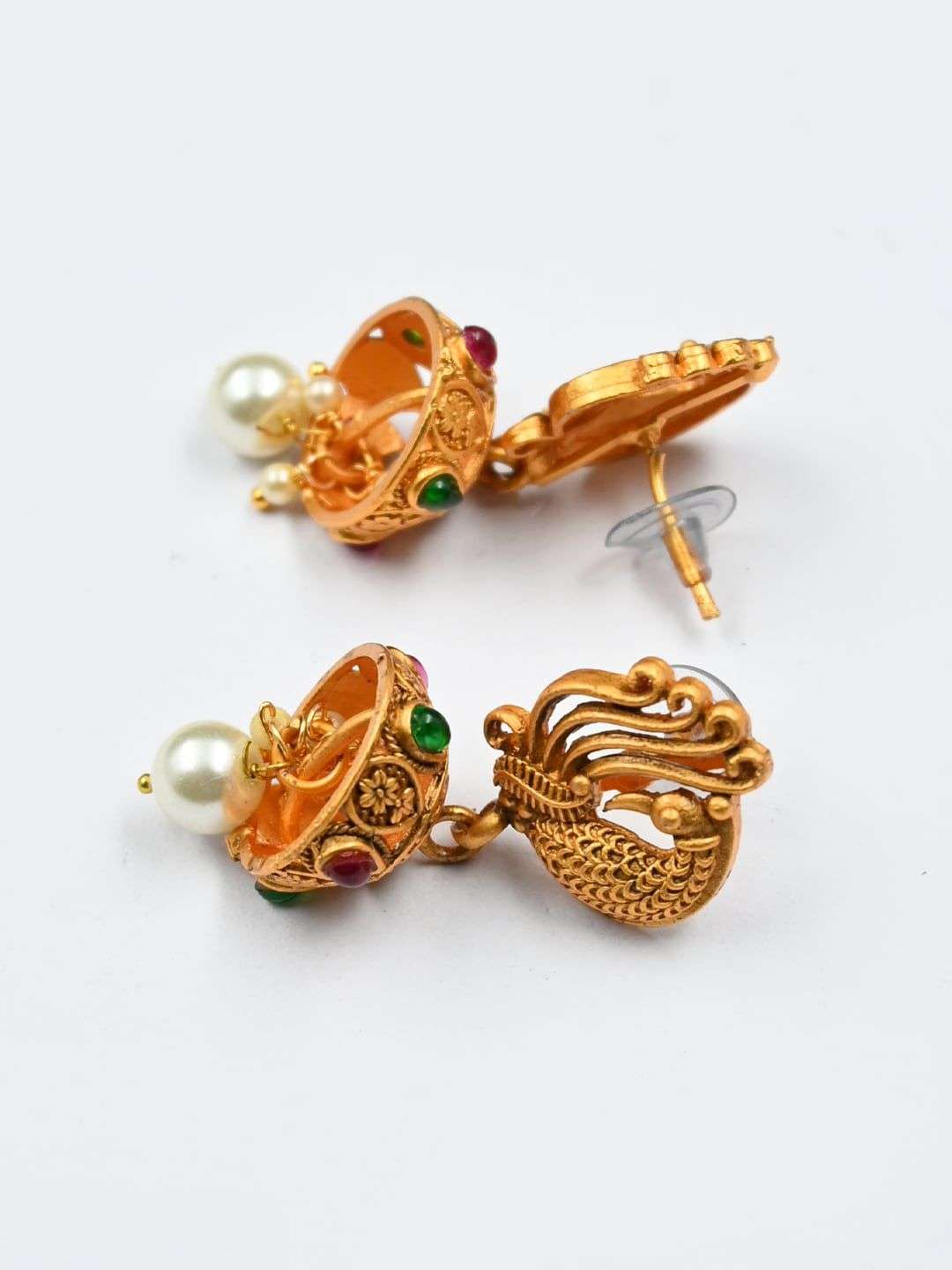 Gold Plated Stone Studded And Beaded Temple Jewellery Set - Indya