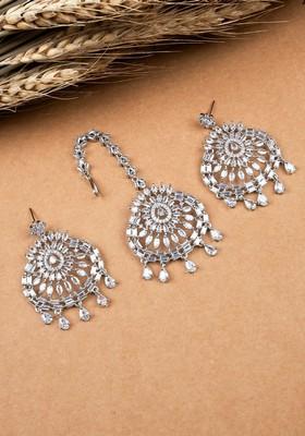 Silver Plated American Diamond Studded Jewellery Set