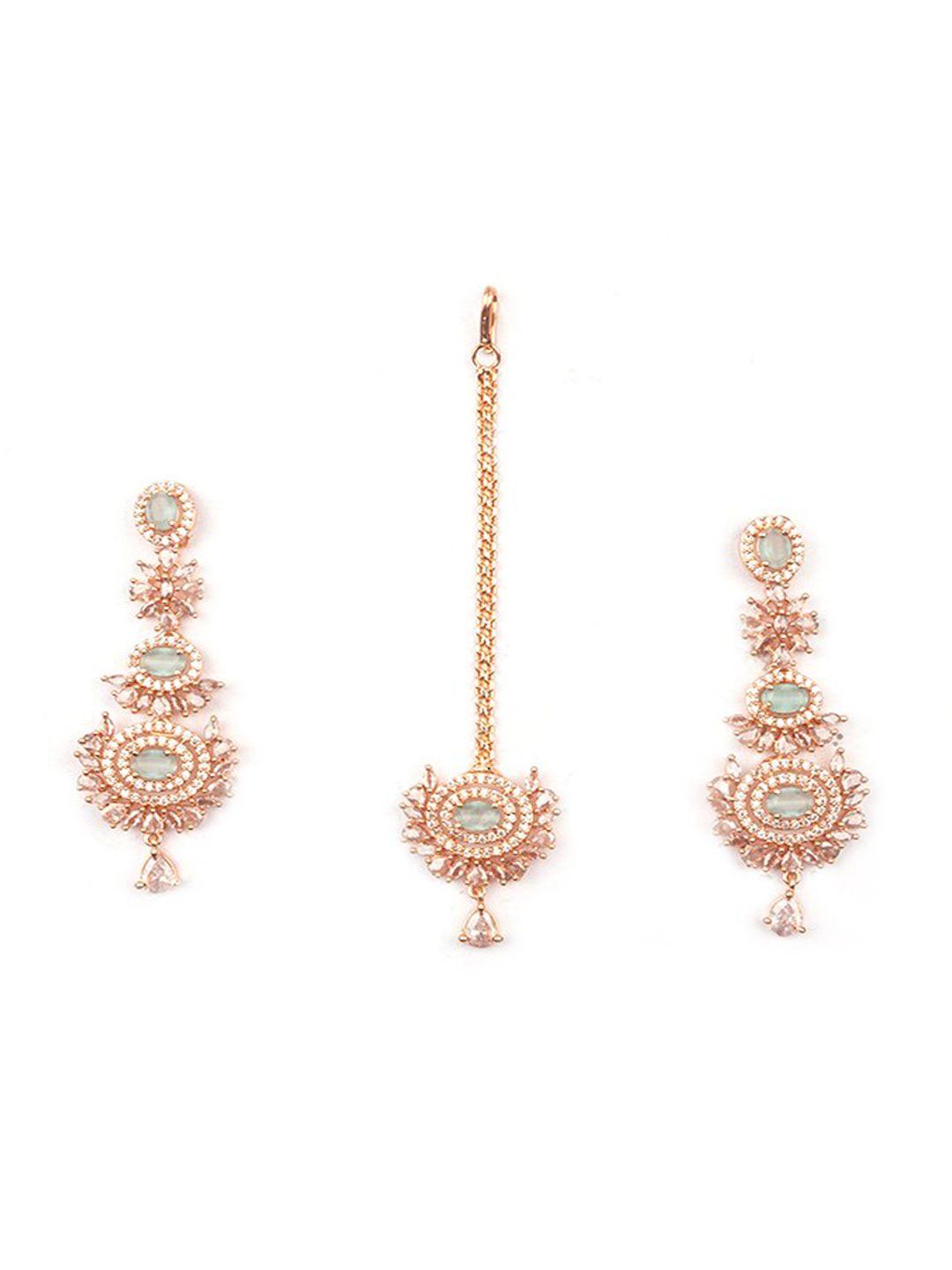 Rose Gold Plated Contemporary Drop Earrings With Mangtika