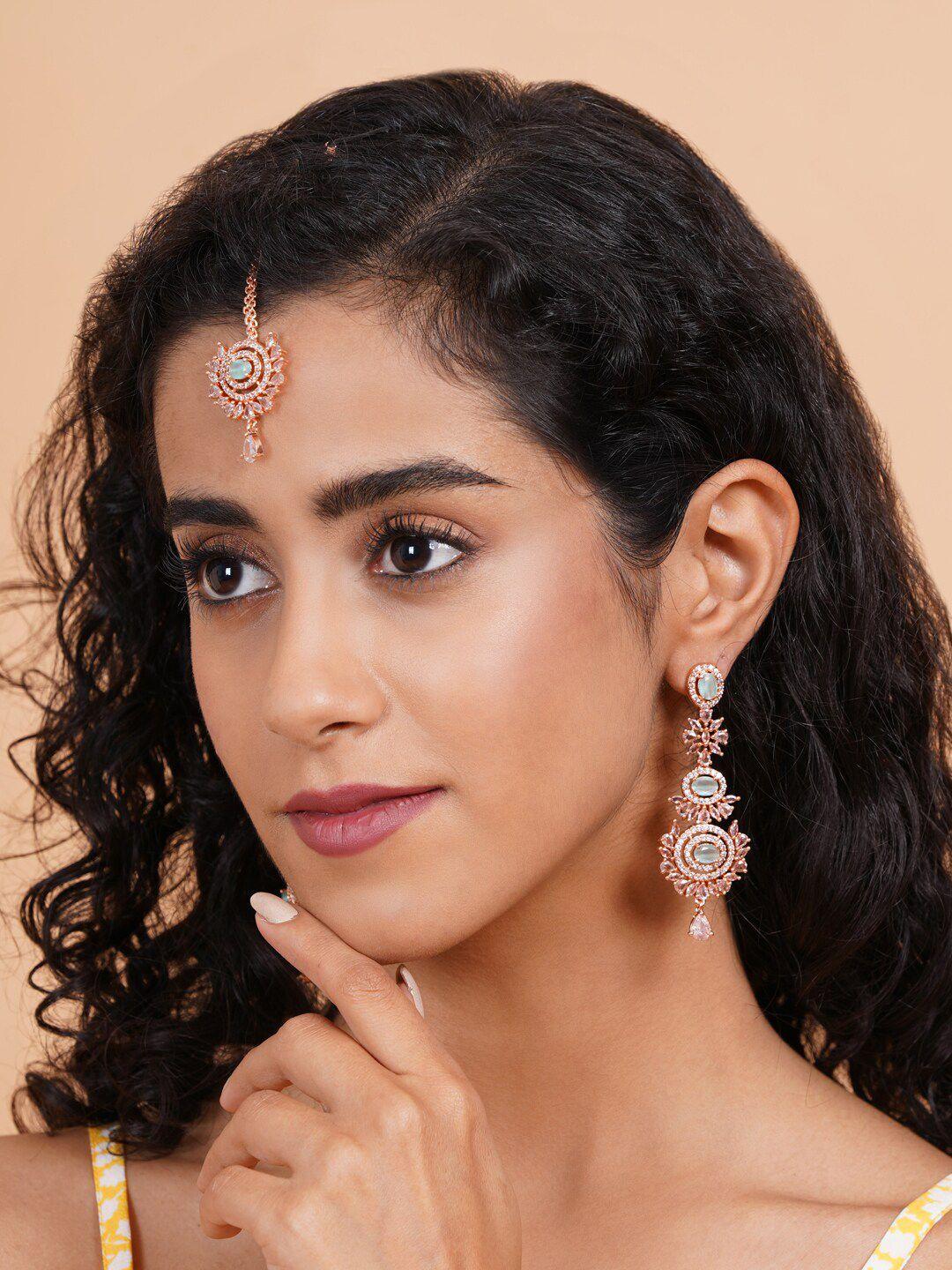Rose Gold Plated Contemporary Drop Earrings With Mangtika
