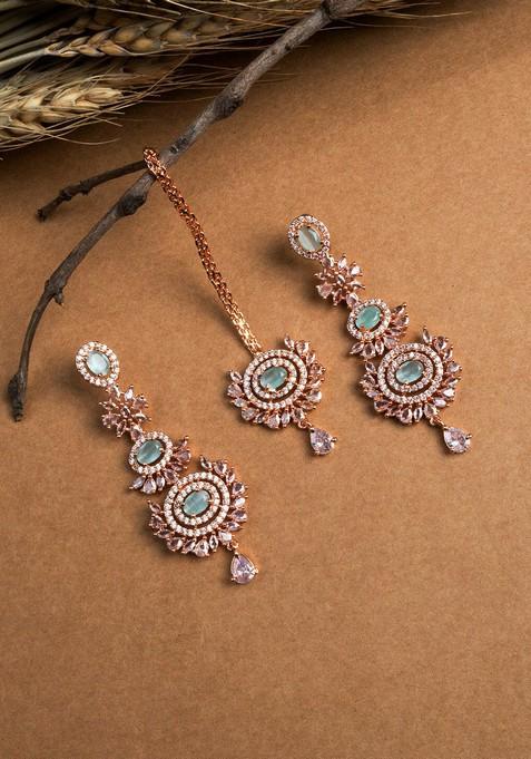 Rose Gold Plated Contemporary Drop Earrings With Mangtika