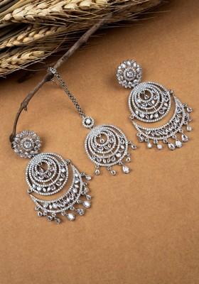 Silver Plated American Diamond Studded Jewellery Set