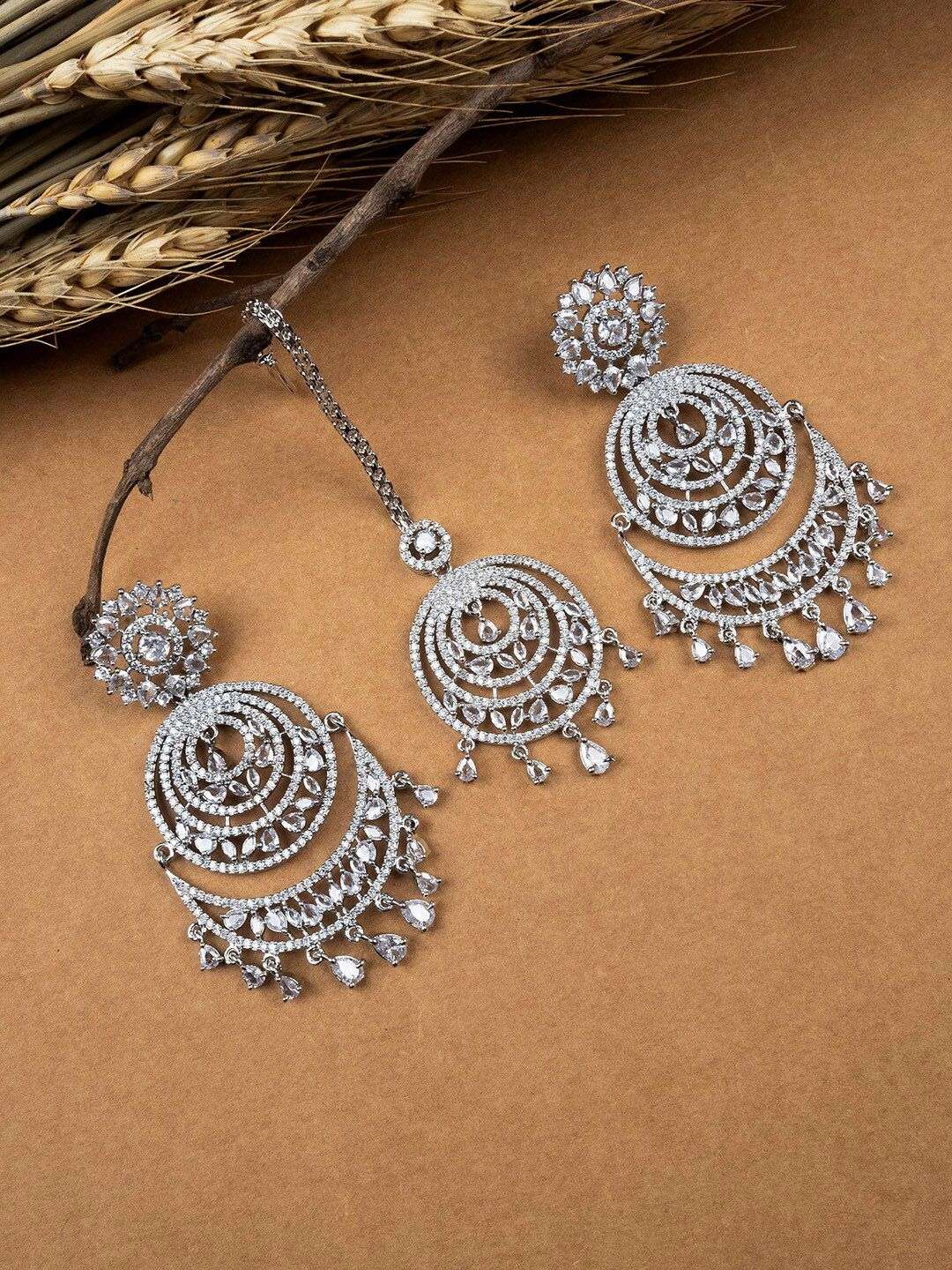 Silver Plated American Diamond Studded Jewellery Set - Indya