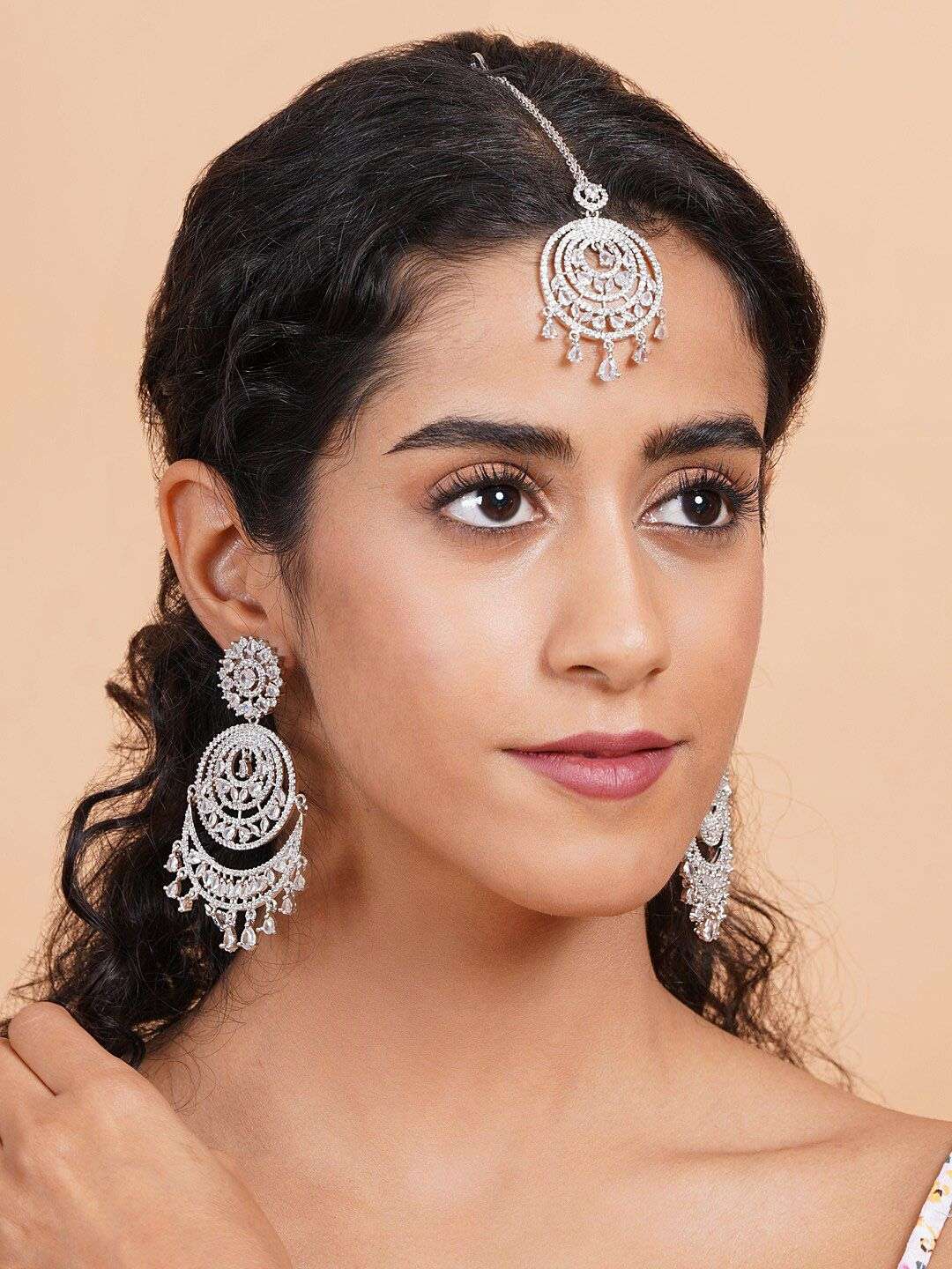 Silver Plated American Diamond Studded Jewellery Set - Indya