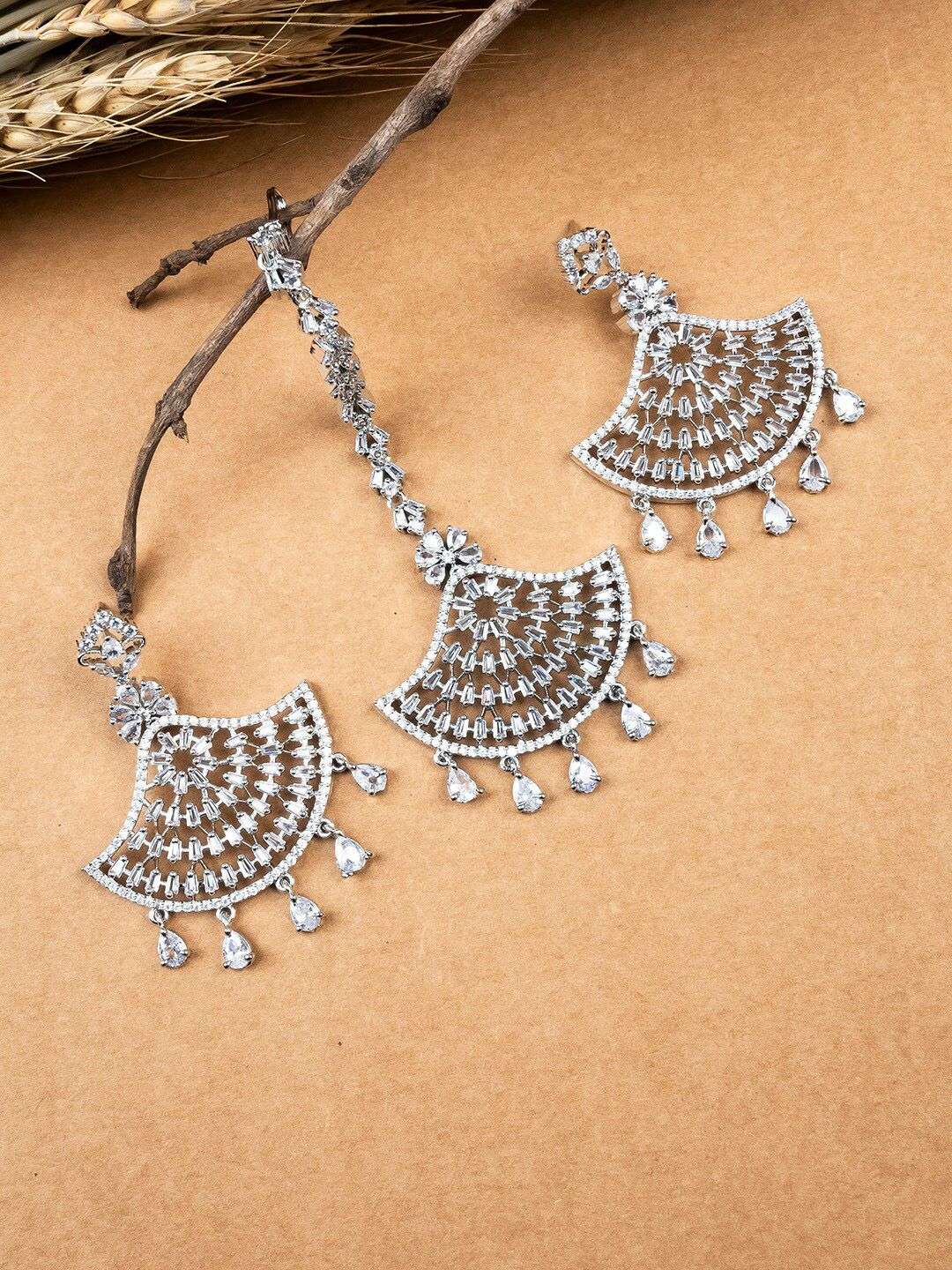 Silver Plated American Diamond Studded Jewellery Set - Indya