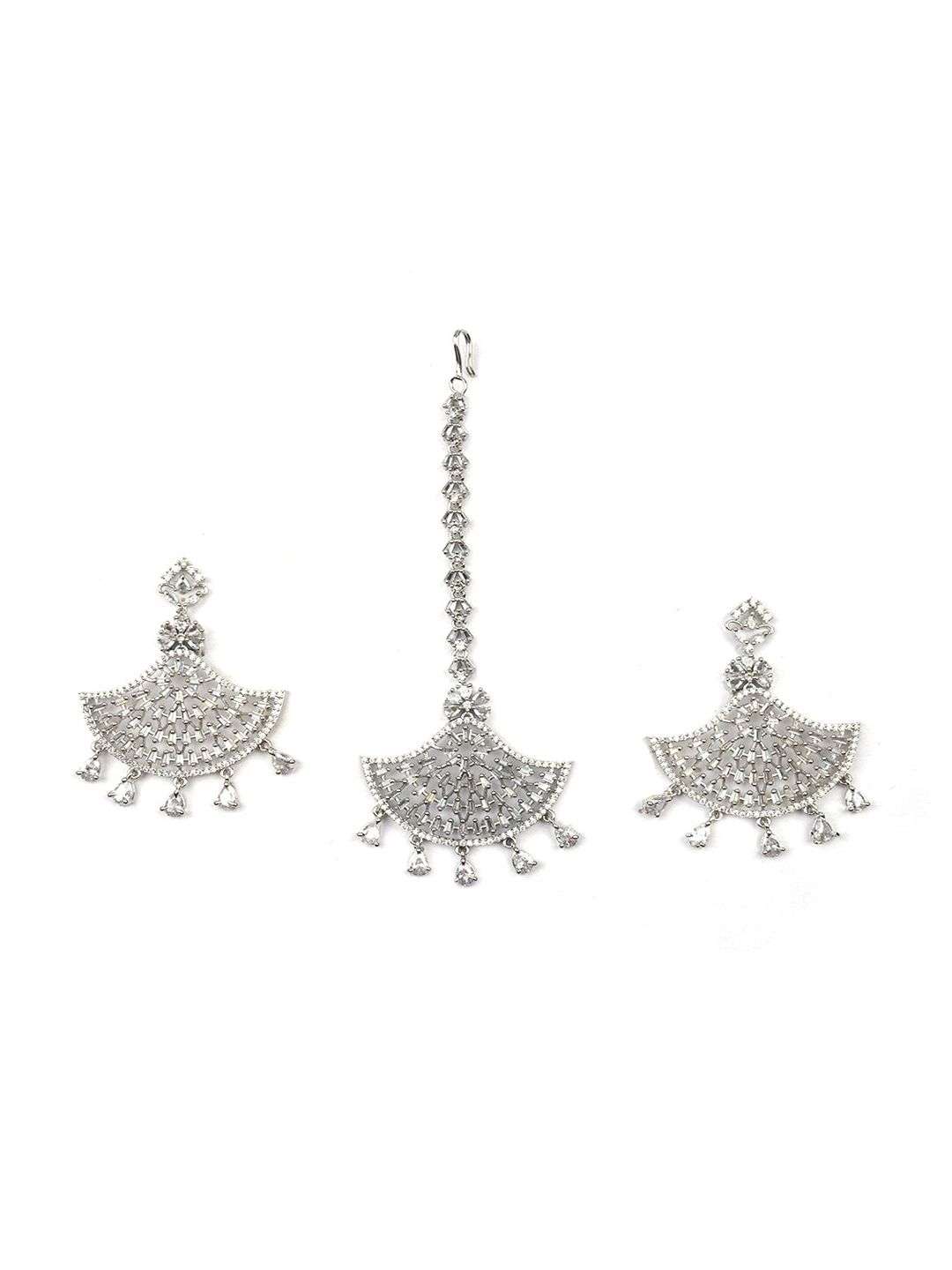 Silver Plated American Diamond Studded Jewellery Set - Indya