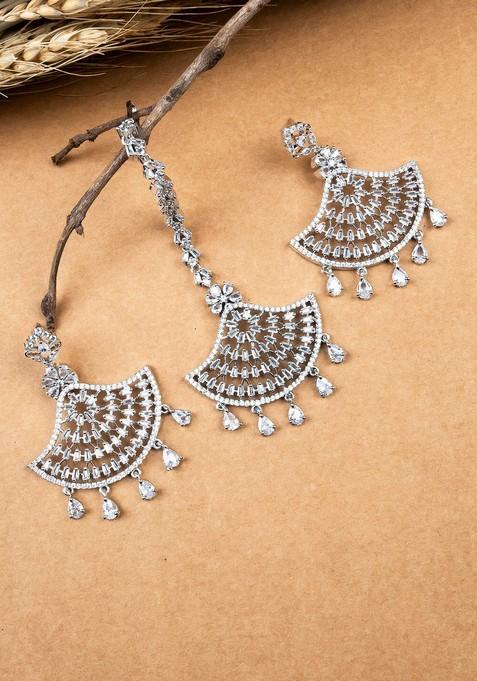 Silver Plated American Diamond Studded Jewellery Set