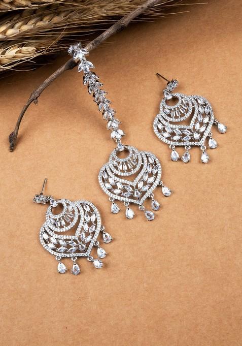 Silver Plated American Diamond Studded Jewellery Set