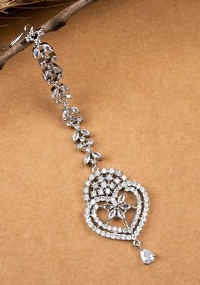 Silver Plated American Diamond Studded Maang Tika