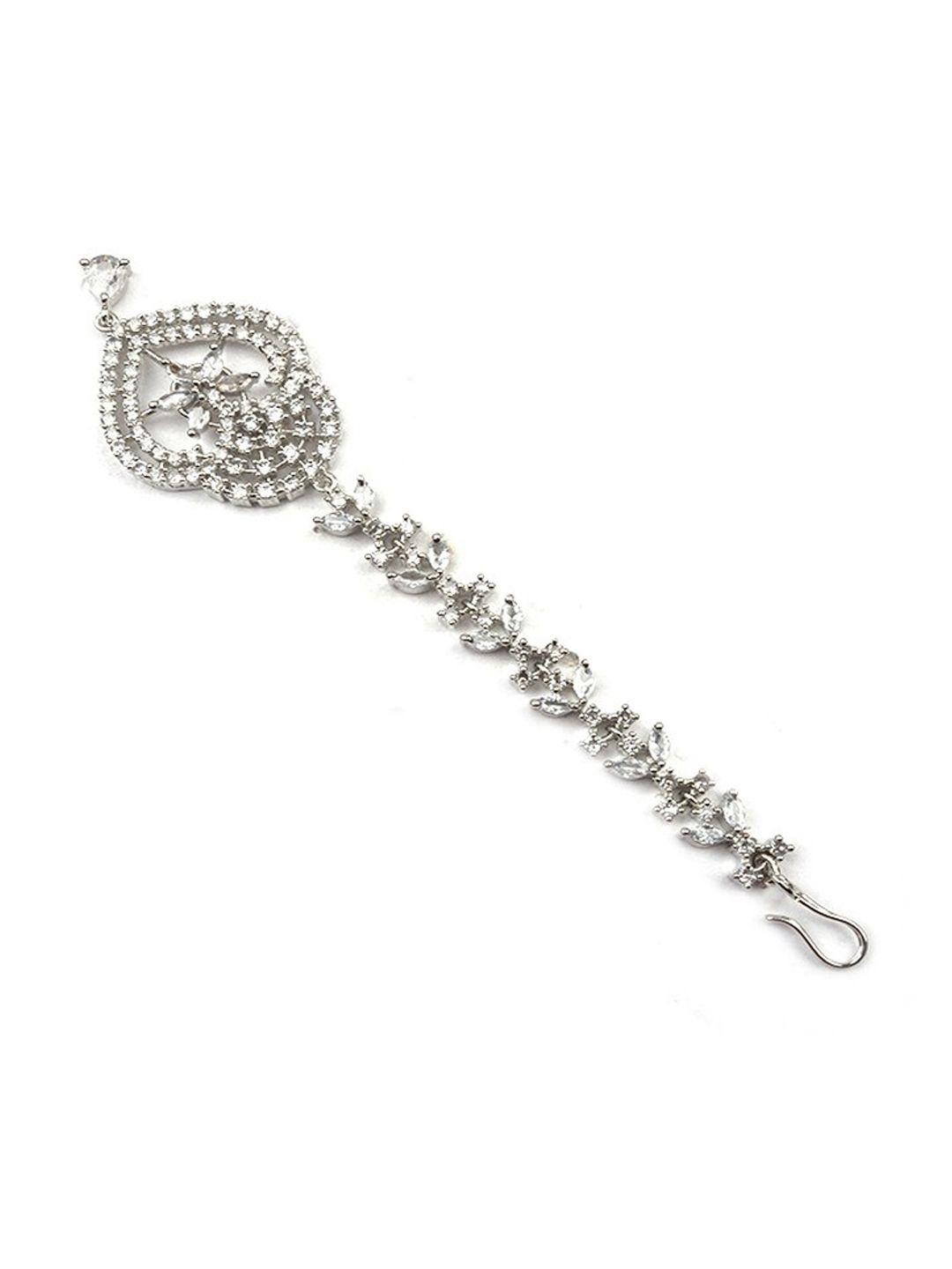 Silver Plated American Diamond Studded Maang Tika