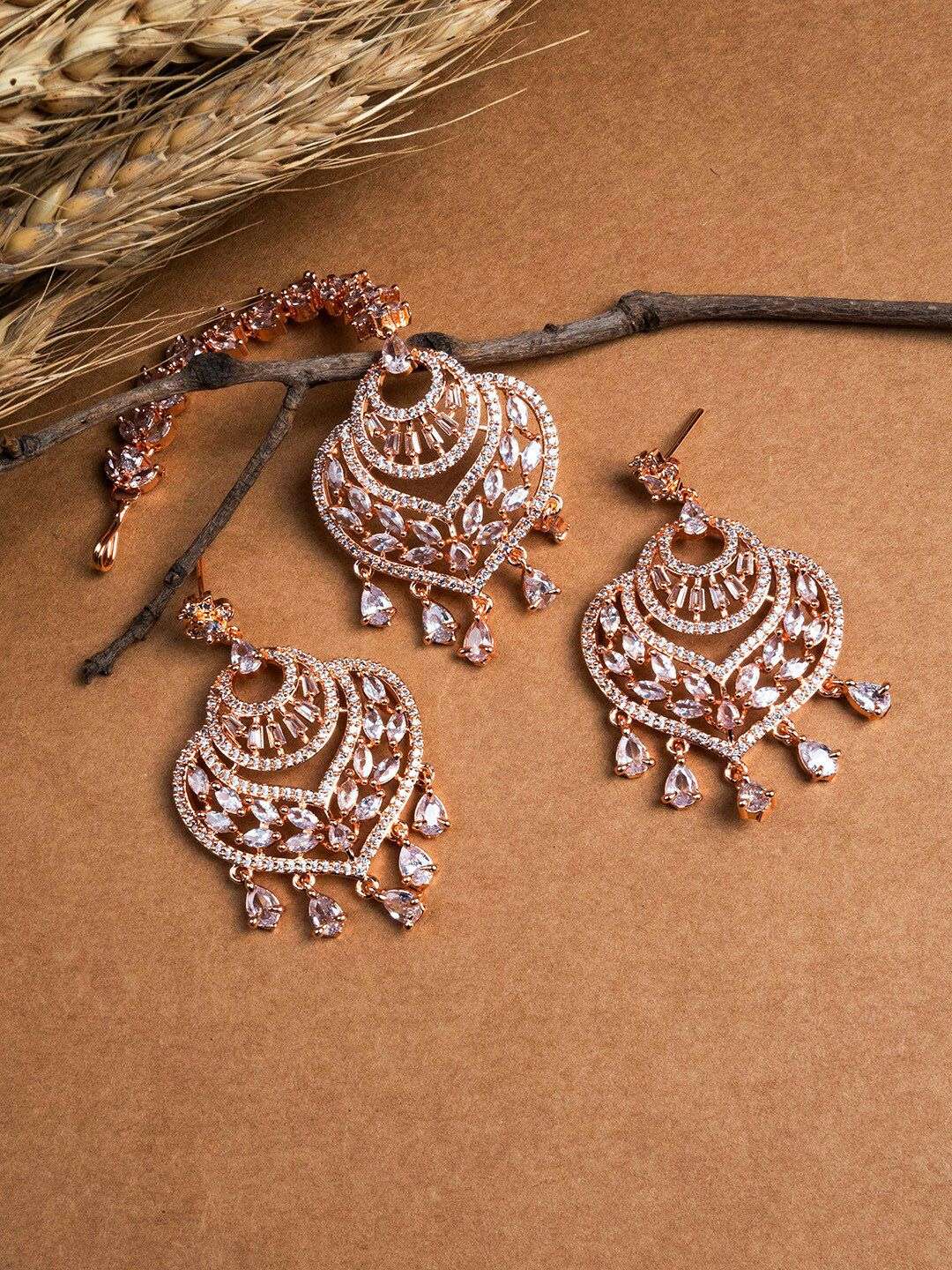 Rose Gold Plated American Diamond Studded Jewellery Set - Indya