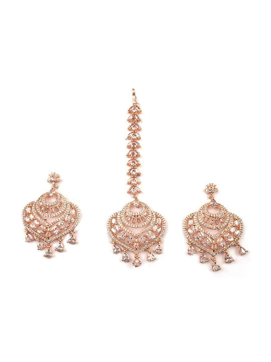 Rose Gold Plated American Diamond Studded Jewellery Set - Indya