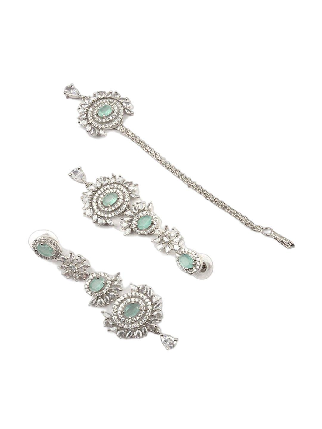 Silver Plated Contemporary Drop Earrings With Mangtika