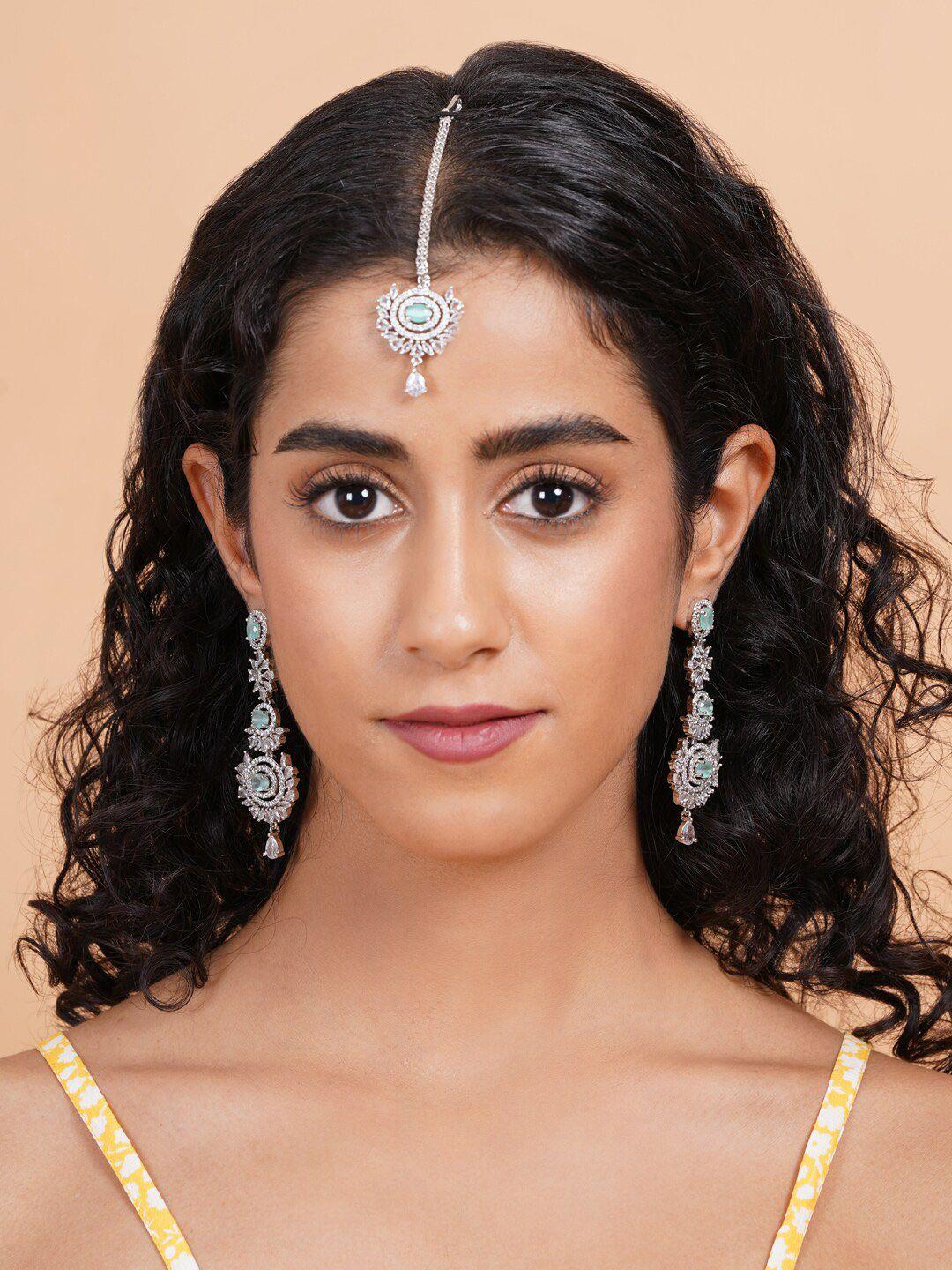 Silver Plated Contemporary Drop Earrings With Mangtika