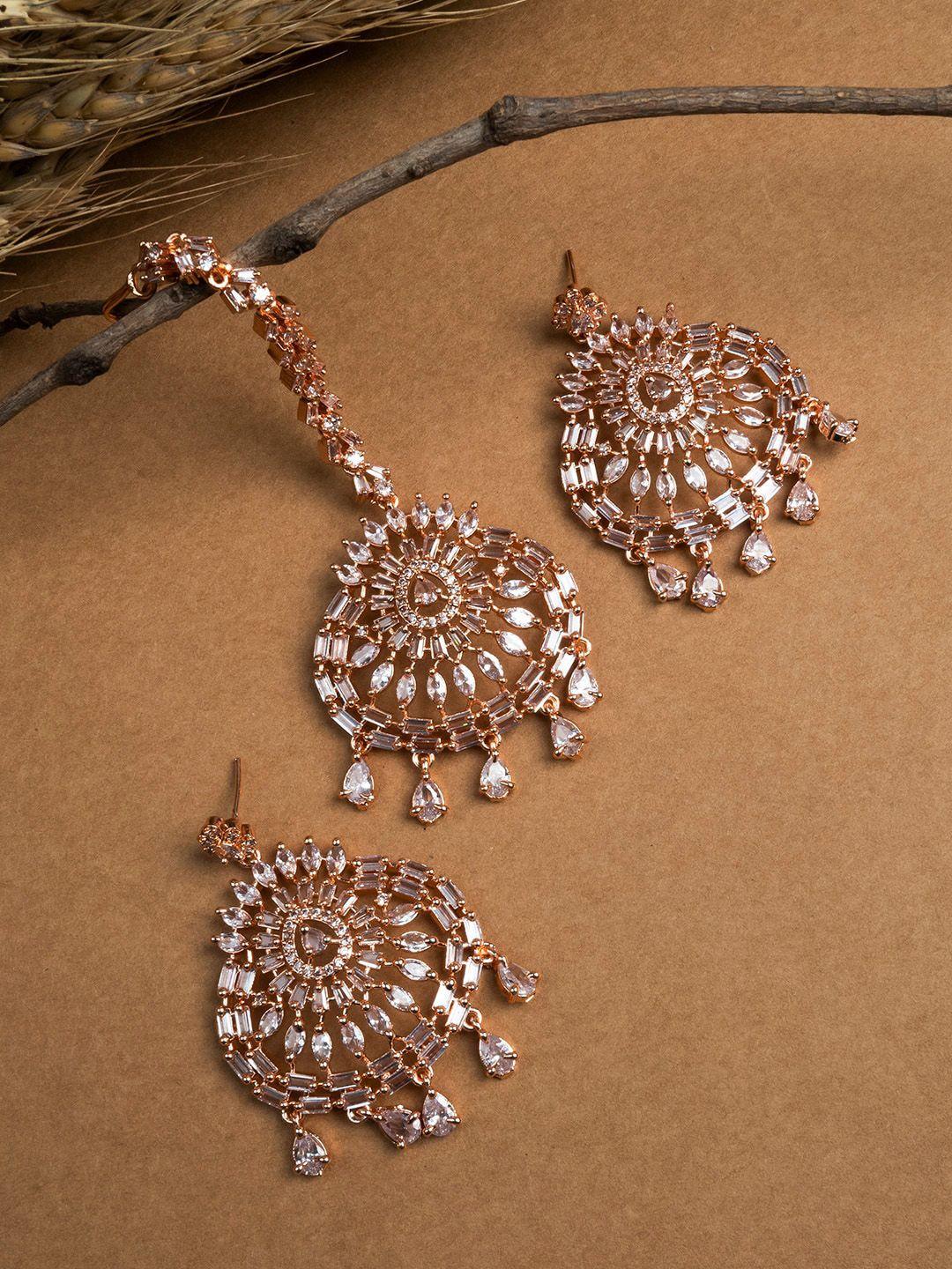 Rose Gold Plated Contemporary Drop Earrings With Mangtika