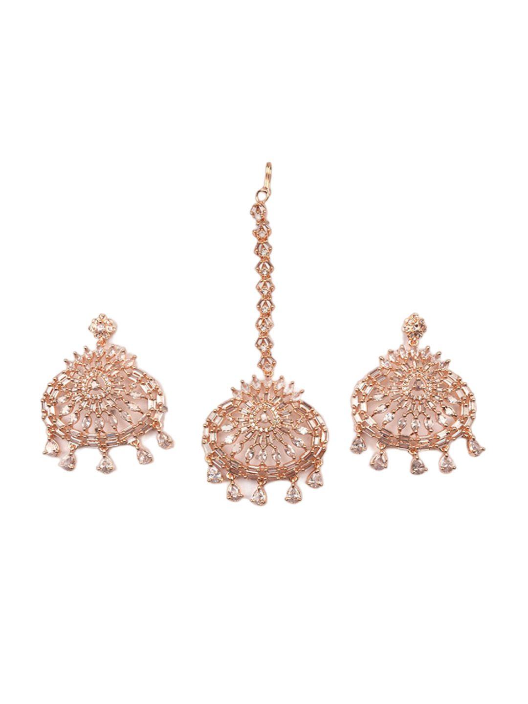 Rose Gold Plated Contemporary Drop Earrings With Mangtika