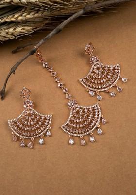 Rose Gold Plated Contemporary Drop Earrings With Mangtika