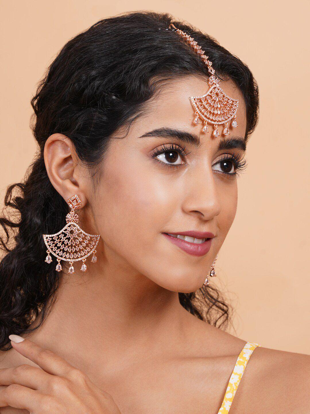 Rose Gold Plated Contemporary Drop Earrings With Mangtika